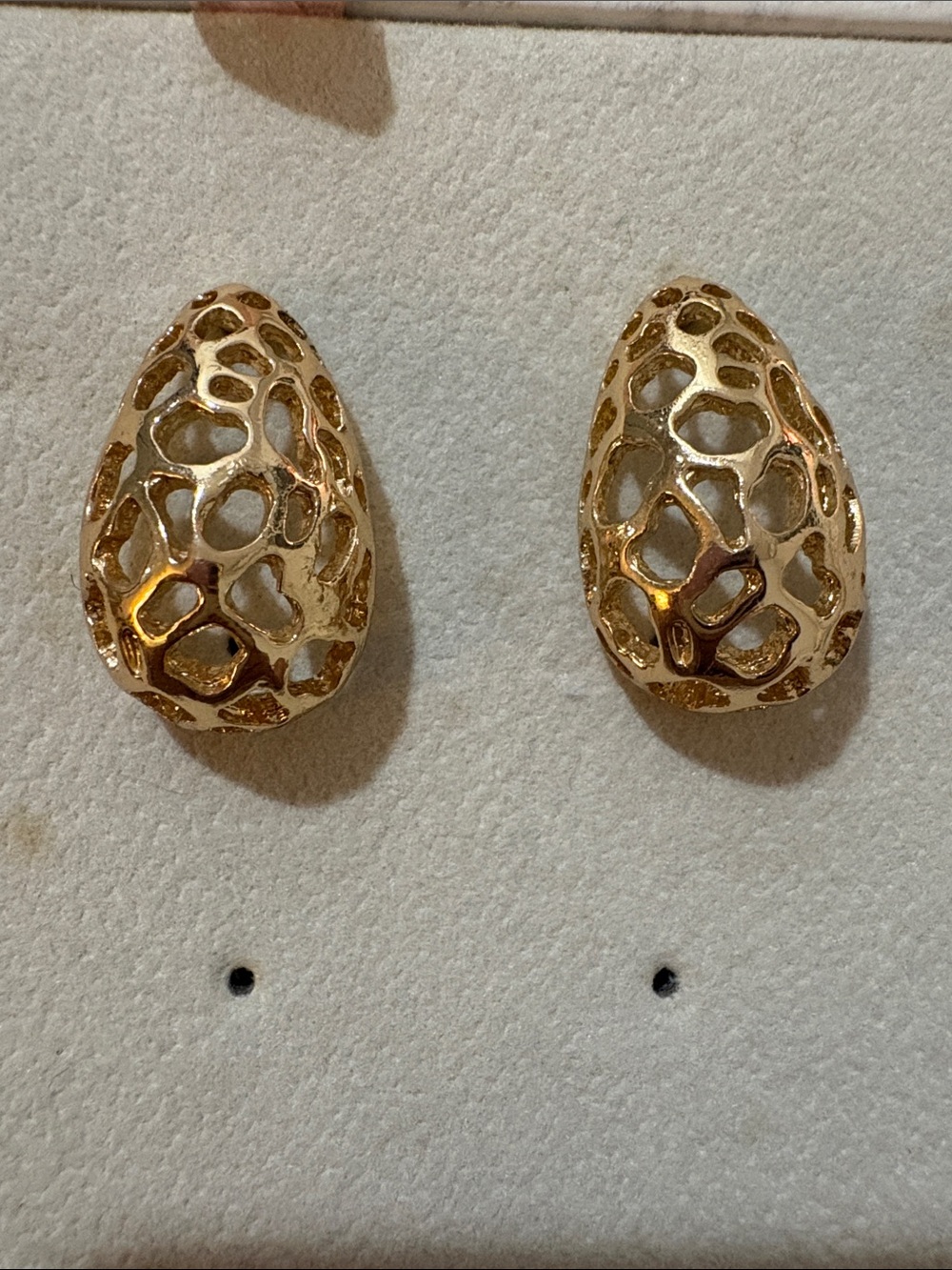 Gold Openwork Teardrop Stud Earrings - Brand